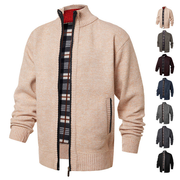 Men's brushed cardigan with checked thermal lining and stand-up collar Mune Fashion