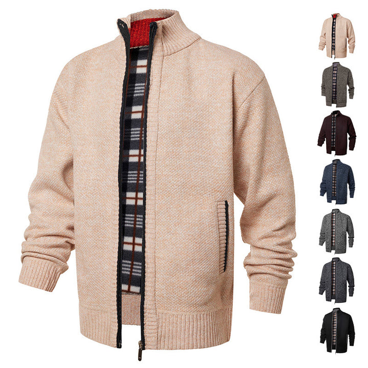 Men's brushed cardigan with checked thermal lining and stand-up collar Mune Fashion