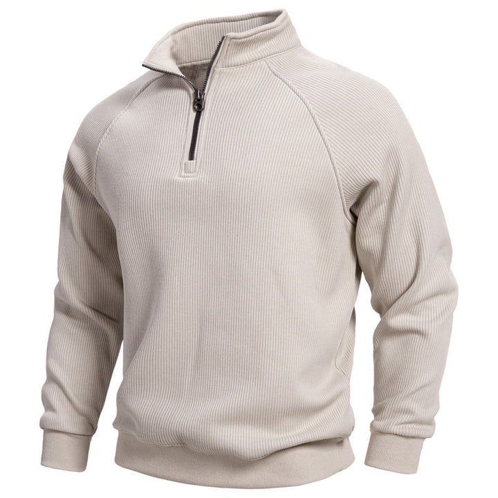 Men's fine ribbed half-zip pullover with stand-up collar, raglan sleeves, and elastic cuffs Mune Fashion