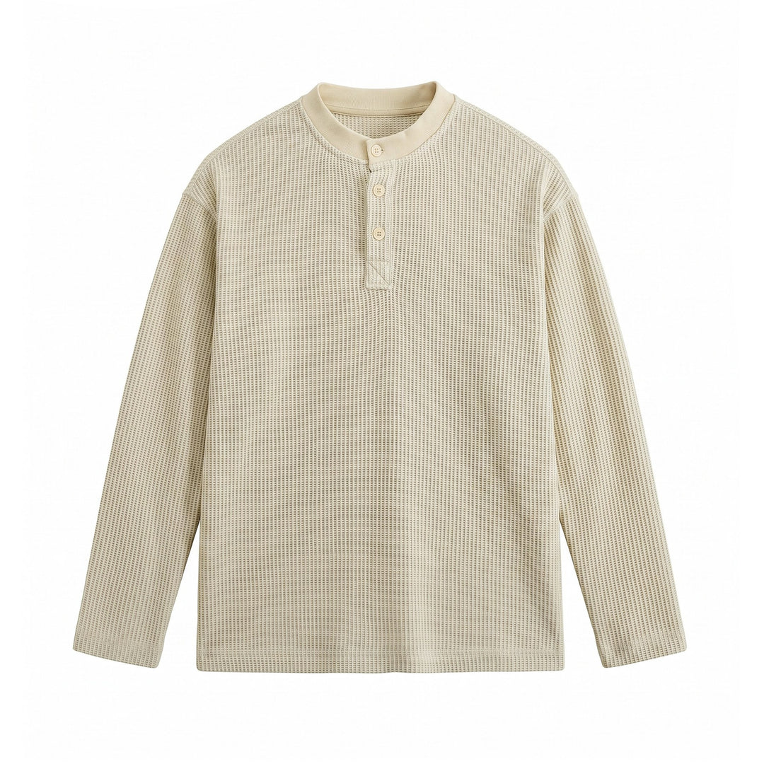 Men's Waffle Knit Henley with Stand Collar and Triple Button Placket Mune Fashion
