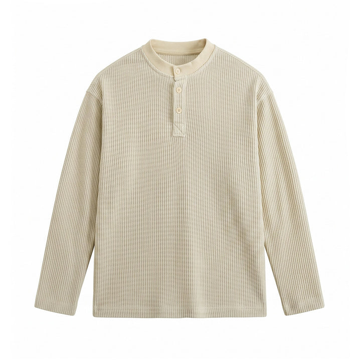 Men's Waffle Knit Henley with Stand Collar and Triple Button Placket Mune Fashion