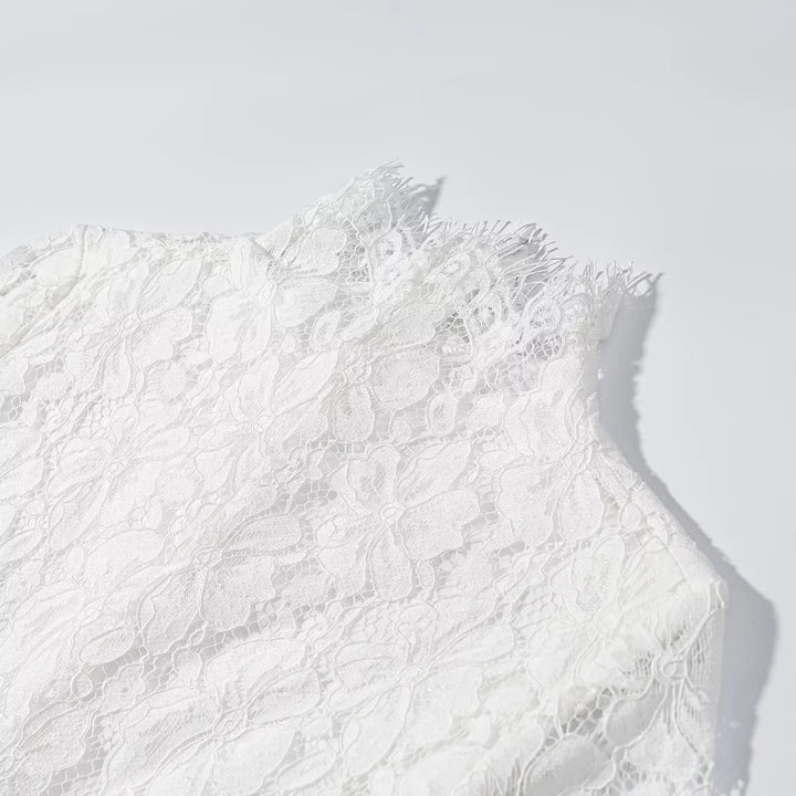 Ladies' lace dress with high collar, flared A-line and bell sleeves Mune Fashion