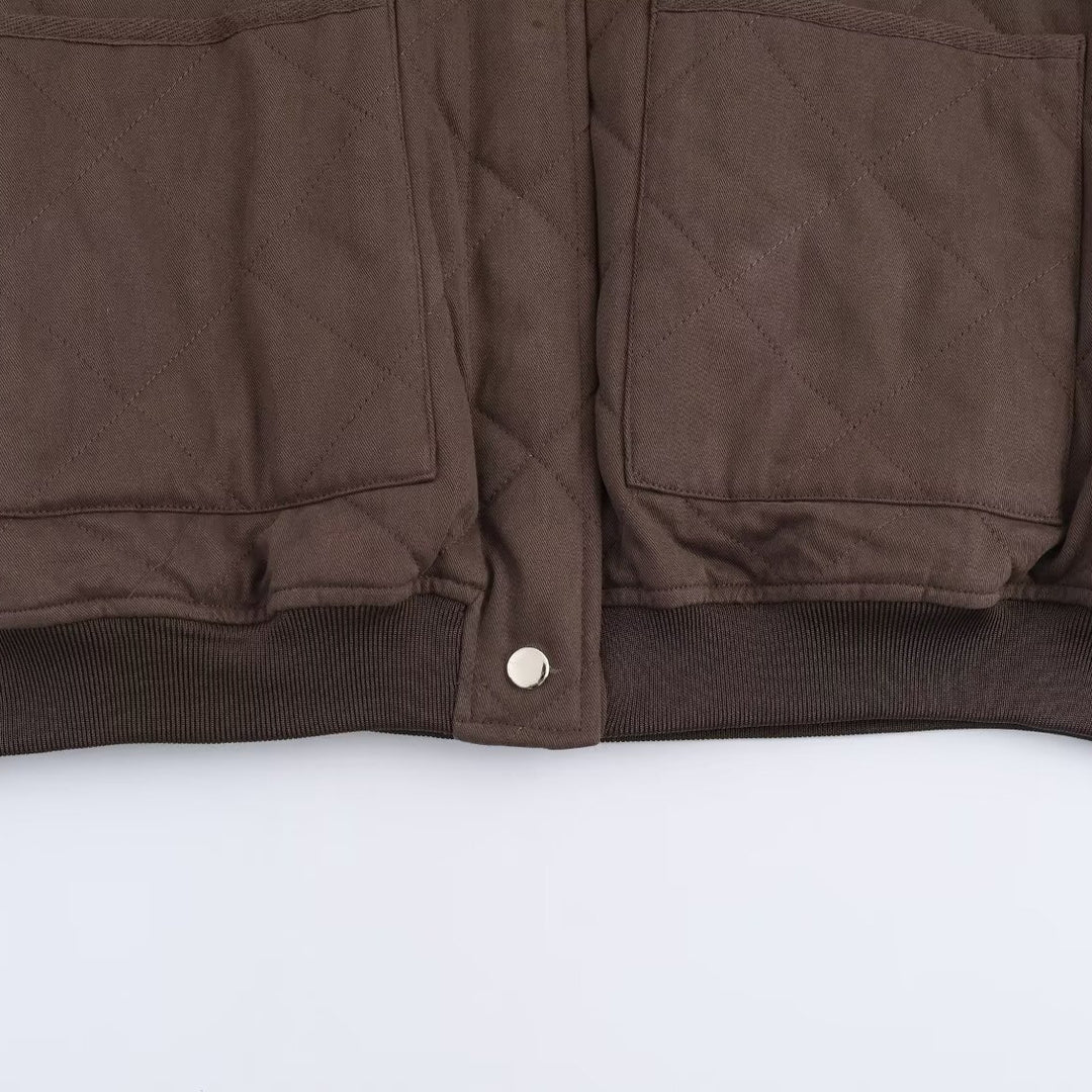 Women Oversized Quilted Blouson with Raglan Sleeves and Patch Pockets Mune Fashion