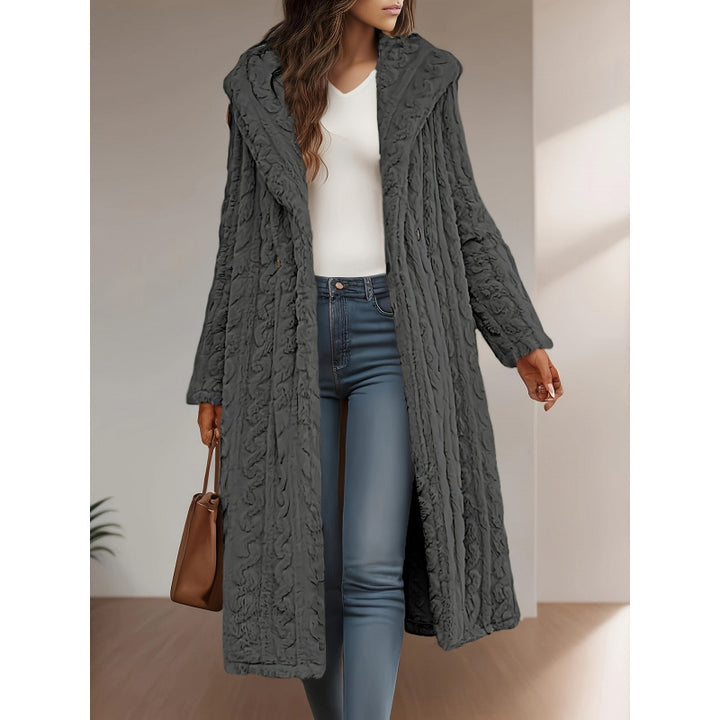 Women's Long Hooded Teddy Coat with Cable Knit Look Mune Fashion