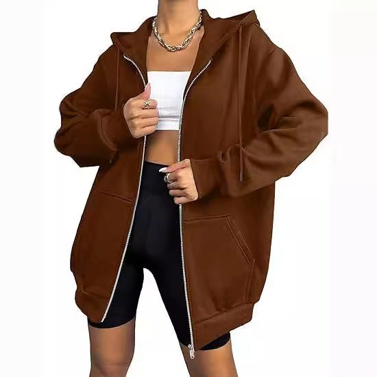 Women's oversized zip hoodie with contrasting zipper, double-layered hood and kangaroo pocket Mune Fashion