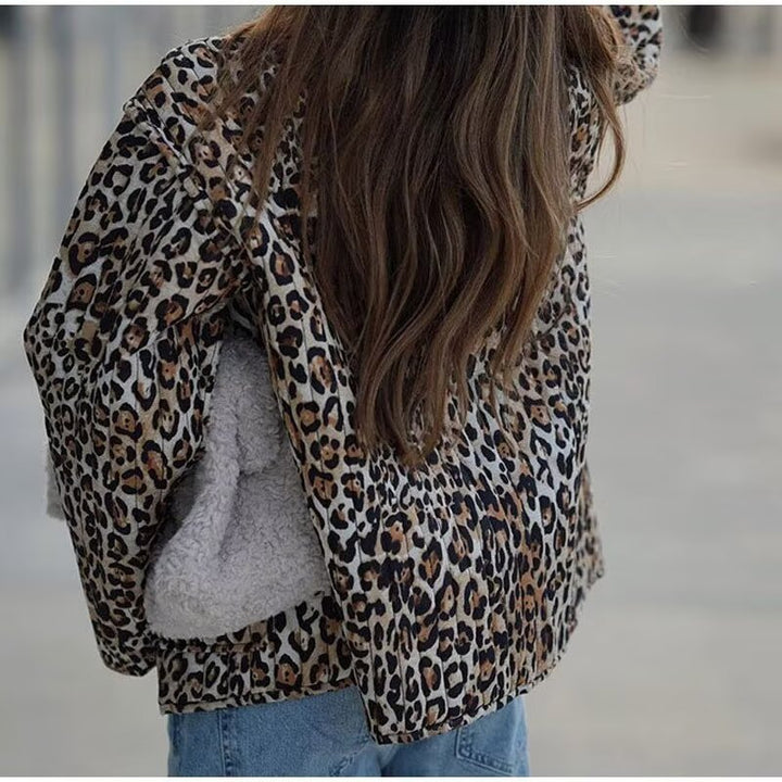 Women's Lightweight Blouson Jacket in Leopard Print with Ties and Patch Pockets Mune Fashion