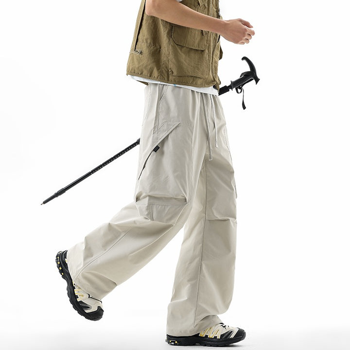 Men's Wide Technical Cargo Leisure Pants with Drawstring, Multifunctional Pockets & Outdoor Performance Mune Fashion