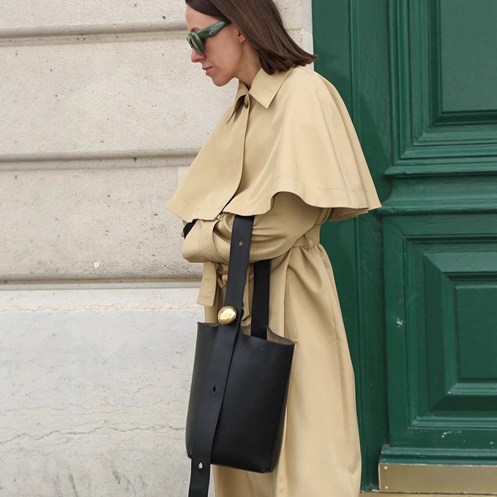 Ladies Long Trench Coat with Capelet, Waist Belt and Raglan Sleeves Mune Fashion