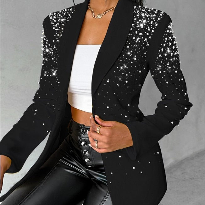 Women tailored evening blazer with pearl and rhinestone embellishment Mune Fashion