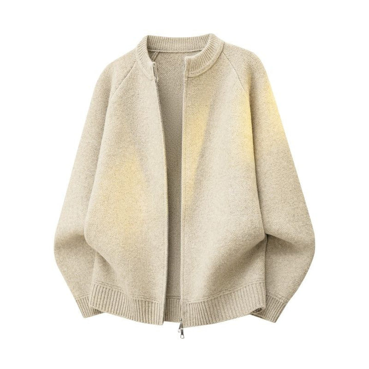 Women’s Knit Bomber Jacket with Short Stand Collar, Raglan Sleeves and Two-Way Zipper Mune Fashion