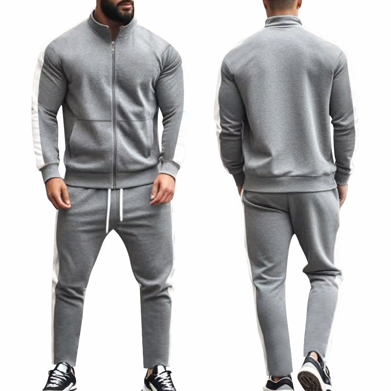 Men's narrow-cut two-piece with stand-up collar zip jacket and tapered drawstring pants Mune Fashion