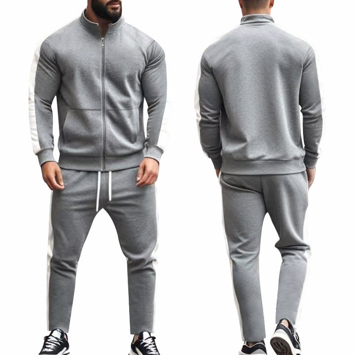 Men's narrow-cut two-piece with stand-up collar zip jacket and tapered drawstring pants Mune Fashion