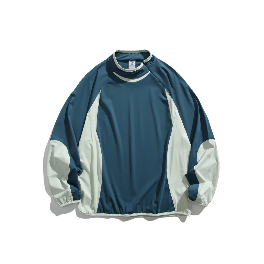 Unisex Oversize Windbreaker Pullover with Stand-up Collar and Contrast Panels Mune Fashion