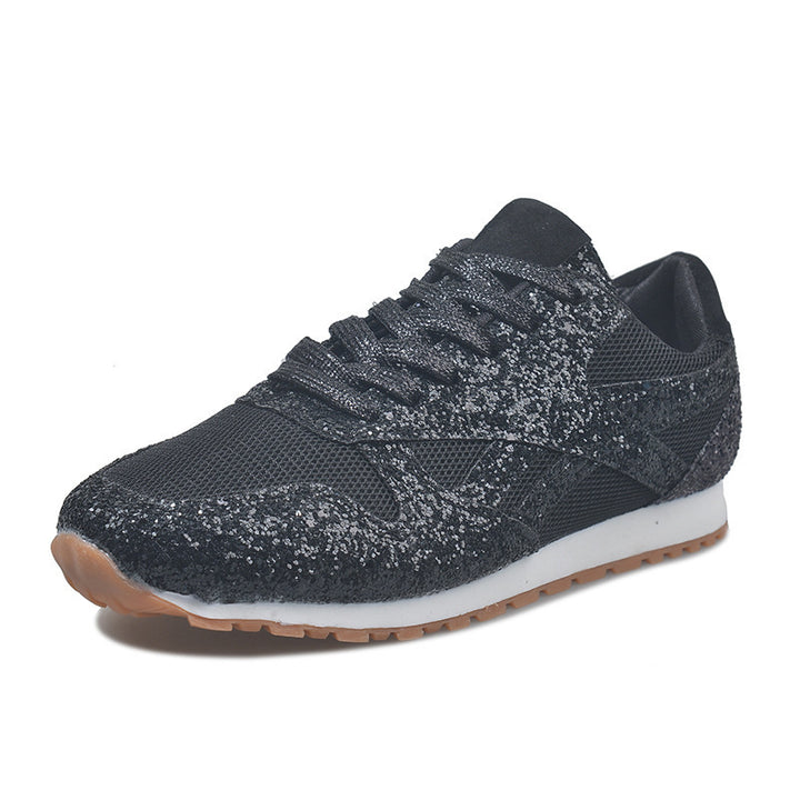 Women's Glitter Sneakers with Mesh Inserts and Treaded Rubber Sole Mune Fashion