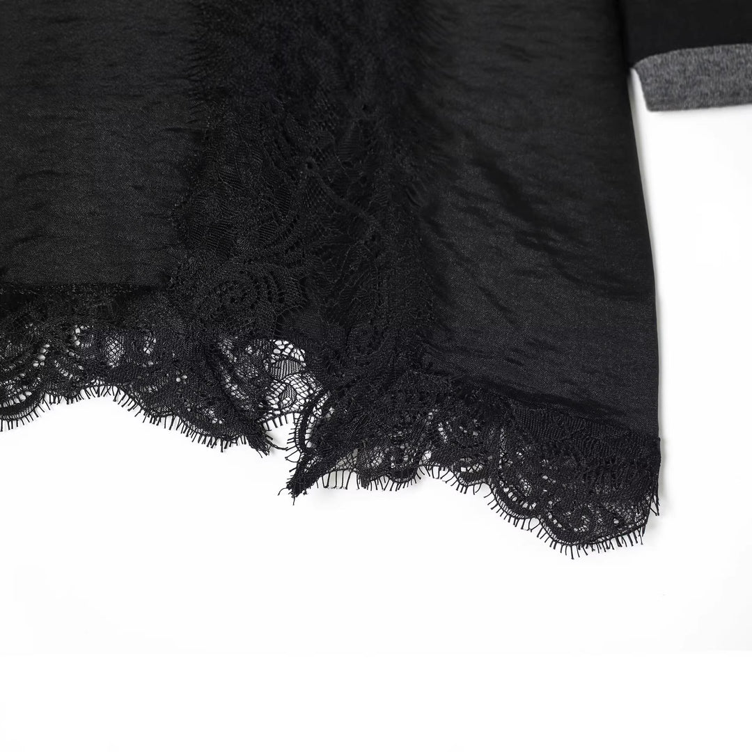 Women's Layered Look Long Sleeve with Satin Slip Insert and Lace Trim Mune Fashion