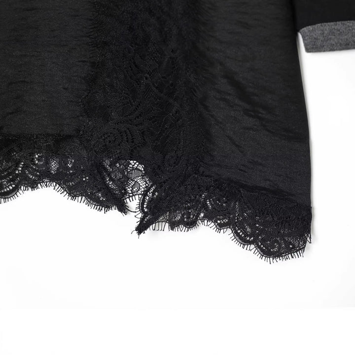 Women's Layered Look Long Sleeve with Satin Slip Insert and Lace Trim Mune Fashion