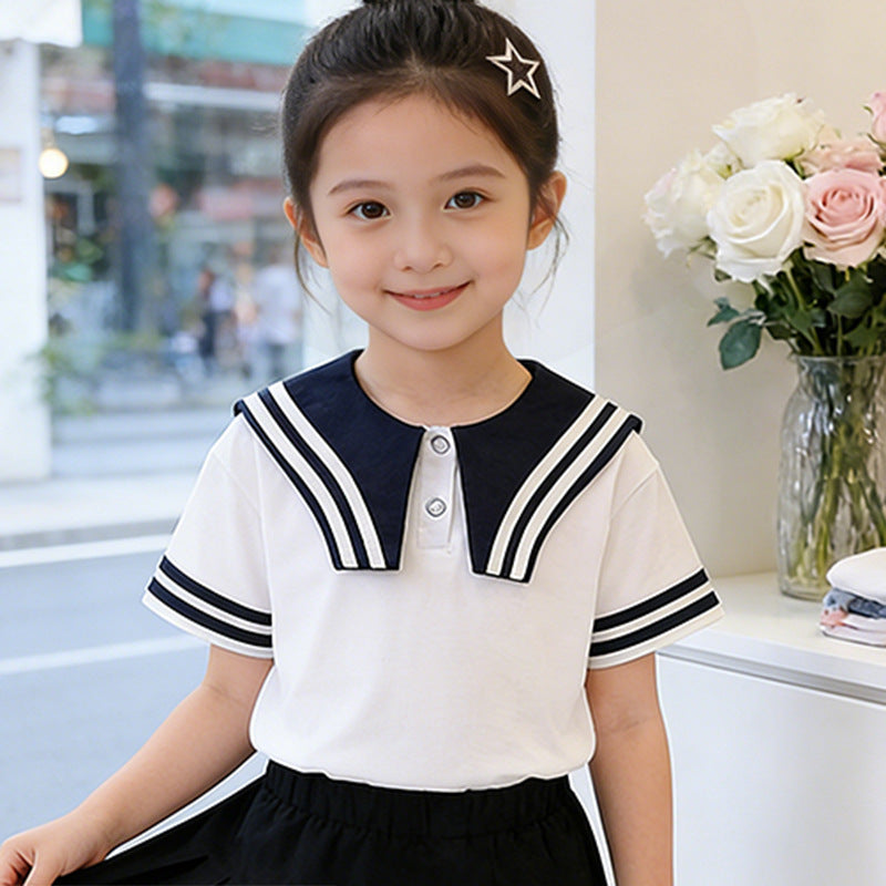 Girls' sailor T-shirt with striped collar and button details Mune Fashion