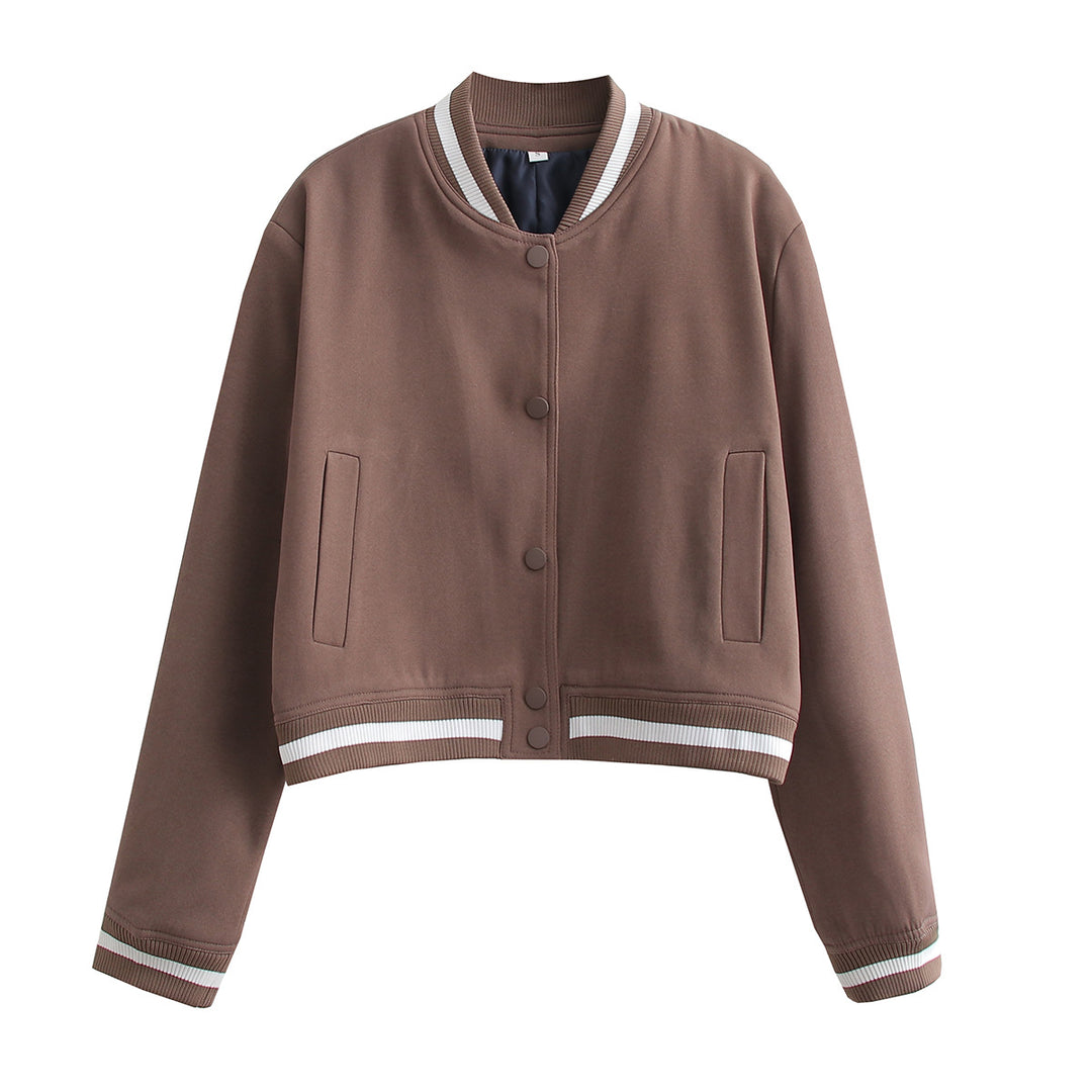 Women's Short Cut College Jacket with Ribbed Cuffs and Press Studs Mune Fashion
