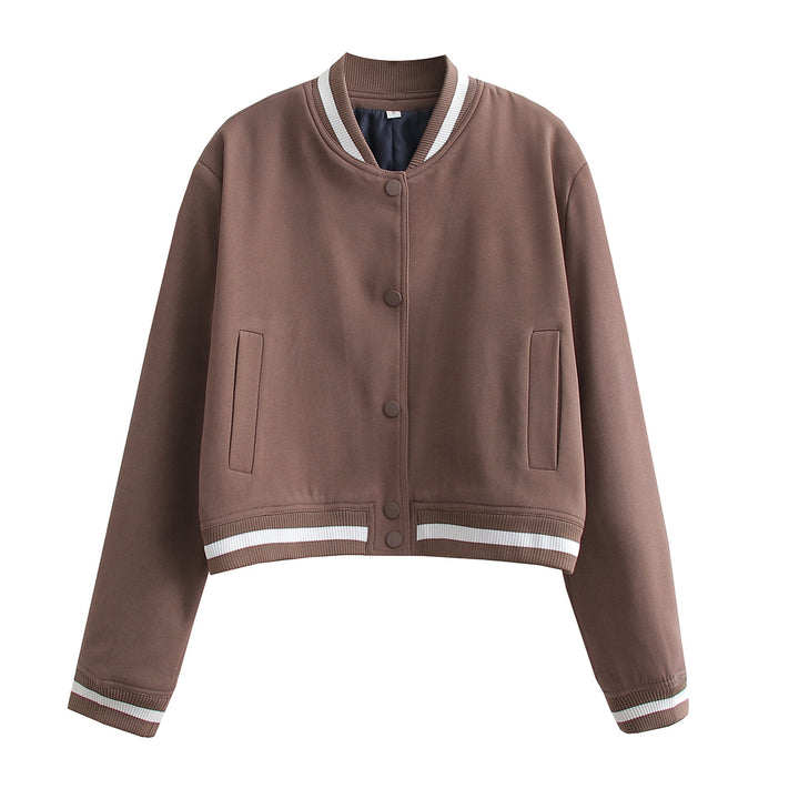 Women's Short Cut College Jacket with Ribbed Cuffs and Press Studs Mune Fashion