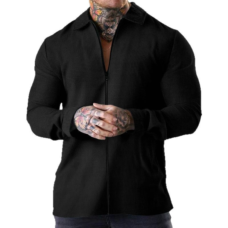 Men's structured zip shirt jacket made of waffle knit with Kent collar and slim silhouette Mune Fashion