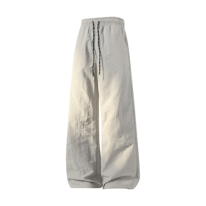 Women's Wide Baggy Linen Look Pants with Drawstring, Perforated Inserts & Relaxed Silhouette Mune Fashion
