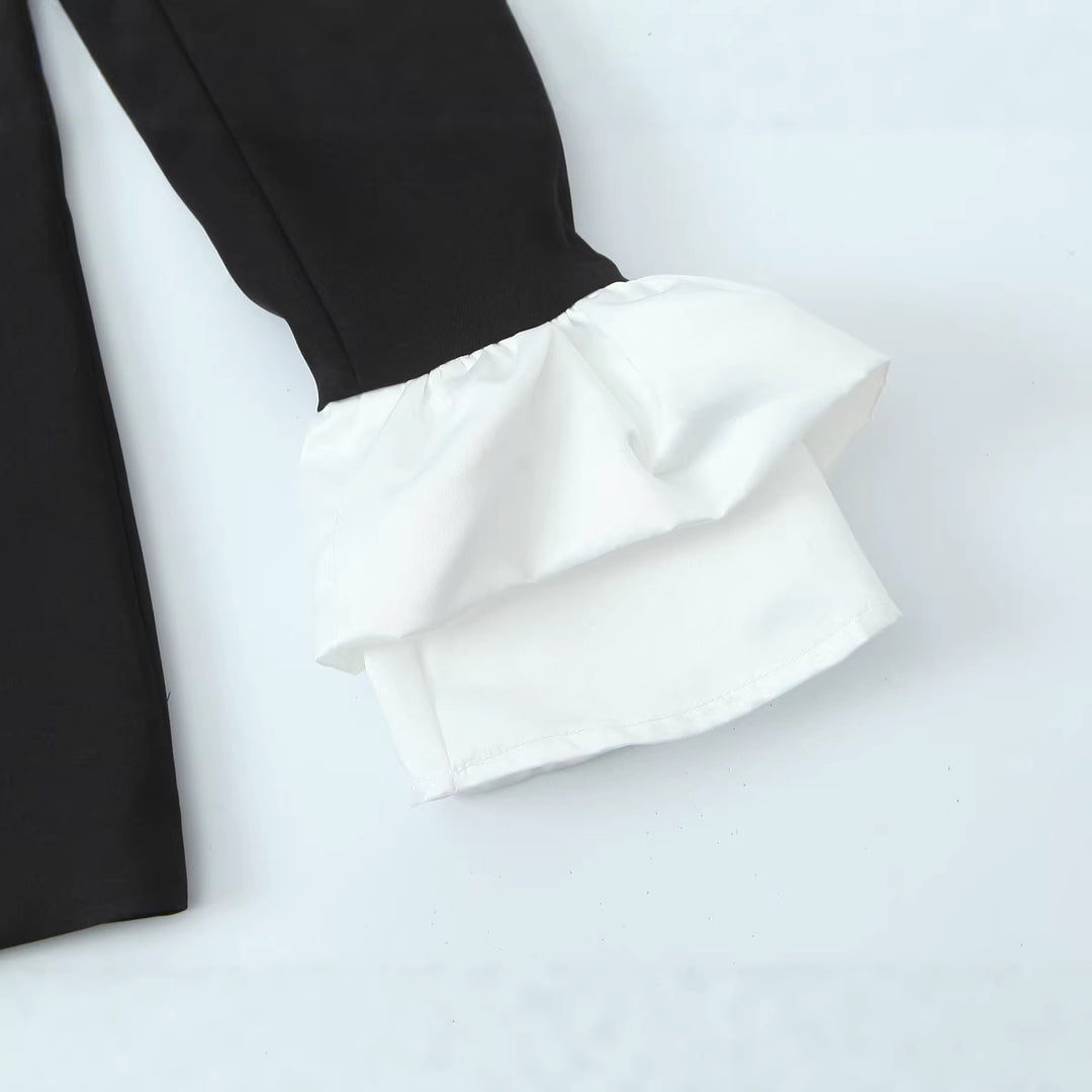Women's statement blazer with contrasting shawl collar and ruffle cuffs Mune Fashion