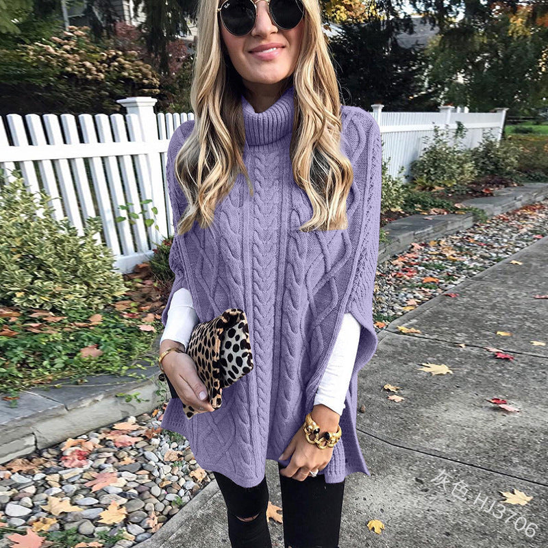 Ladies nan kastiger knit poncho with high turtleneck, cable structure and side slits Mune Fashion