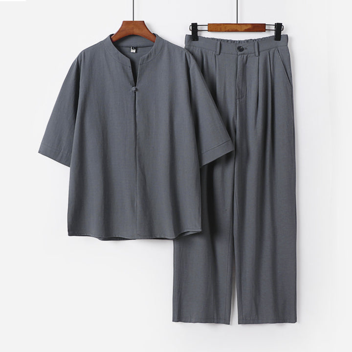 Men's Two-Piece Lightweight Leisure Set with Stand Collar and Elastic Waist Pants Mune Fashion