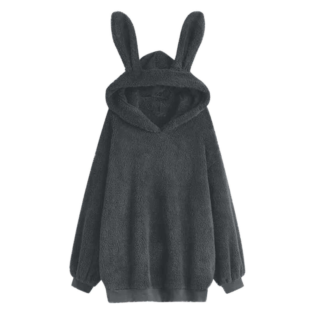Women's fluffy oversized hoodie with long bunny ears and ribbed cuffs Mune Fashion