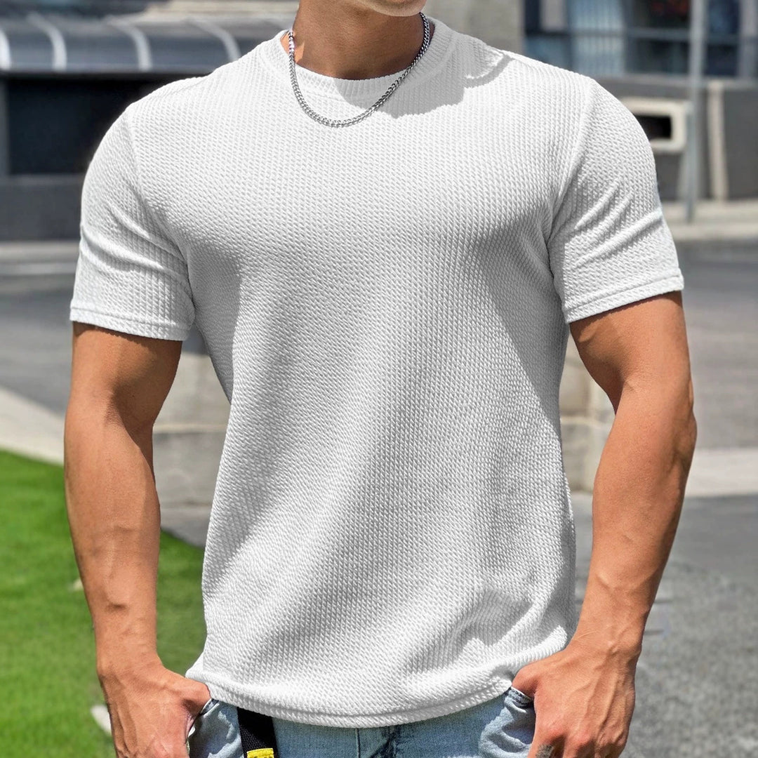 Men's structured t-shirt in slim fit with round neck Drune