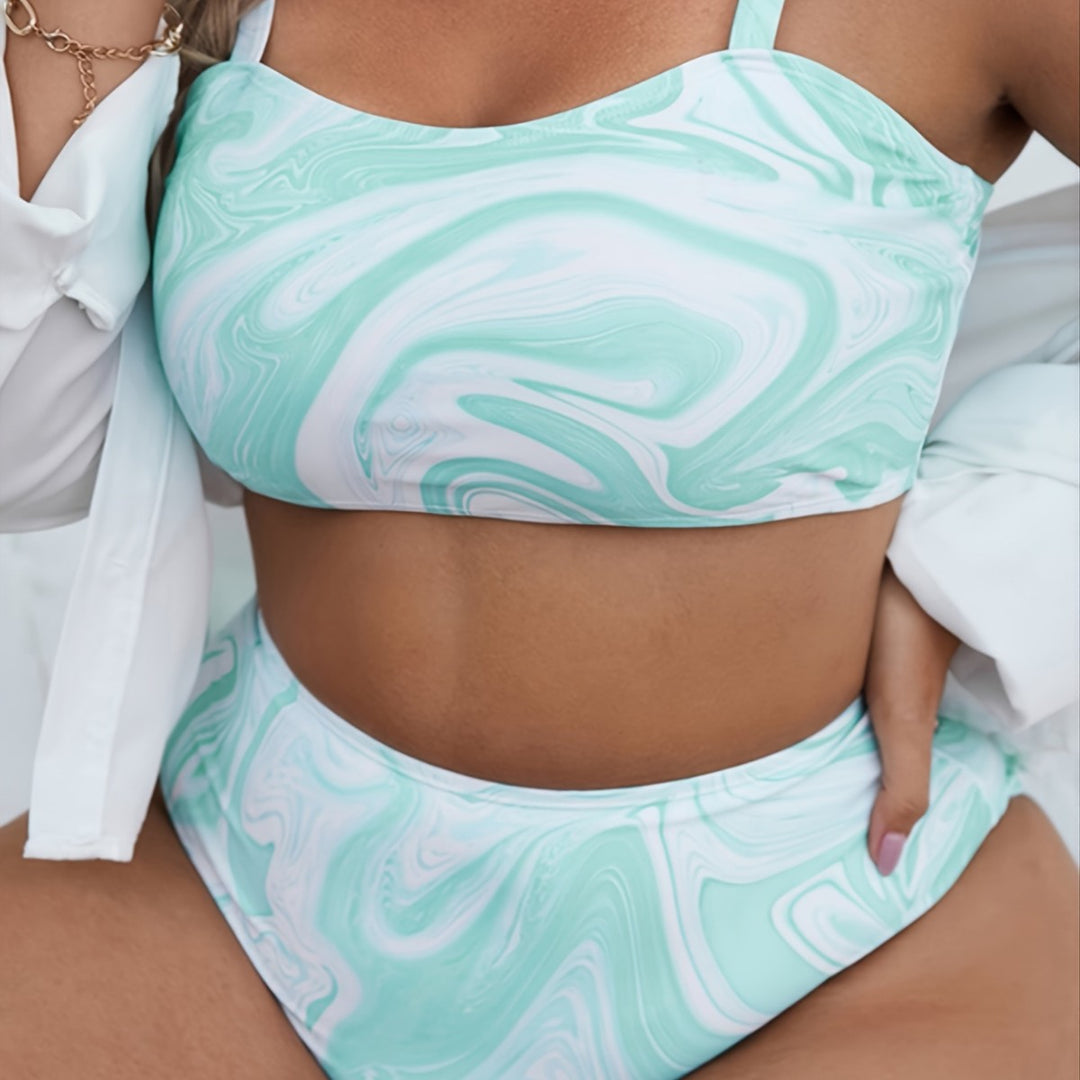 Women's High-Cut Bikini Set with Modern Marble Design Mune Fashion