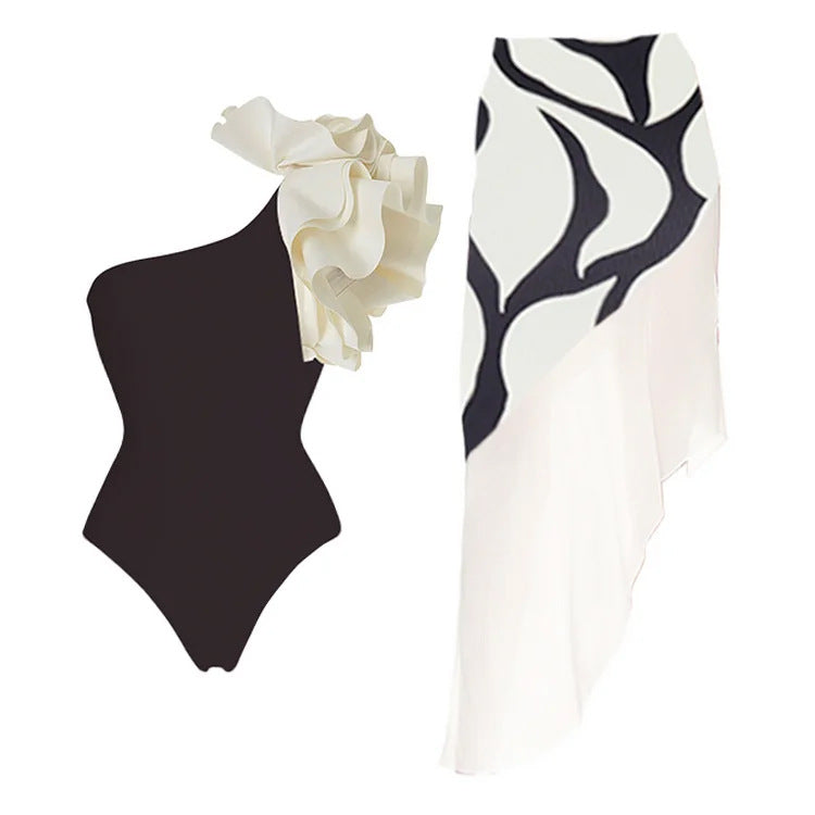 Women's Asymmetric Design Swimsuit with Voluminous Ruffle Elements Mune Fashion