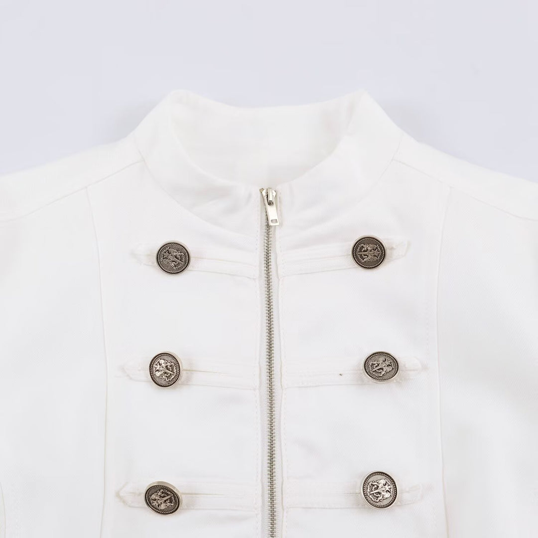 Ladies tailored field jacket in marshal style with stand-up collar and decorative buttons Mune Fashion