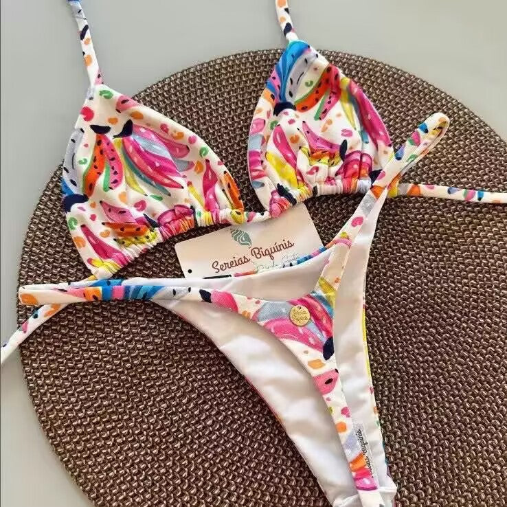 Women's Triangle Bikini Set with Floral Patterns and Adjustable Straps Mune Fashion