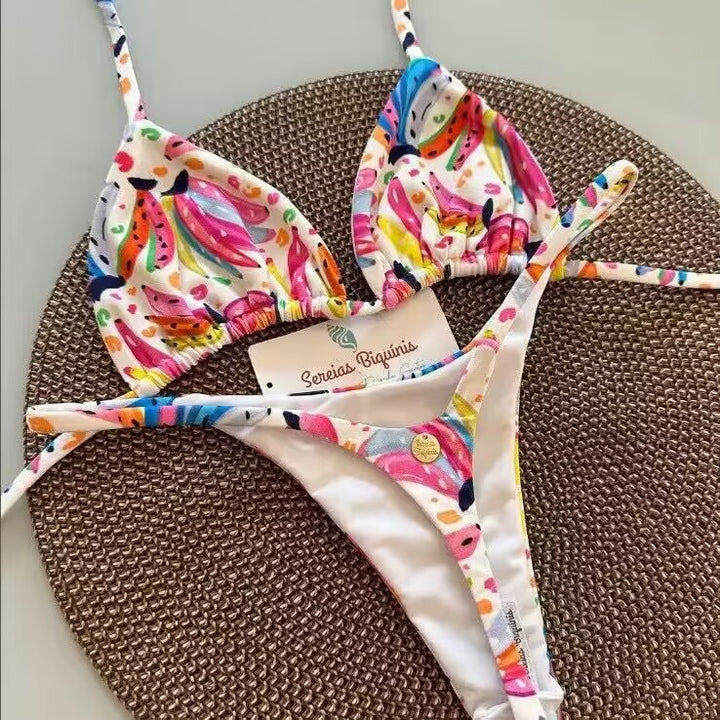 Women's Triangle Bikini Set with Floral Patterns and Adjustable Straps Mune Fashion