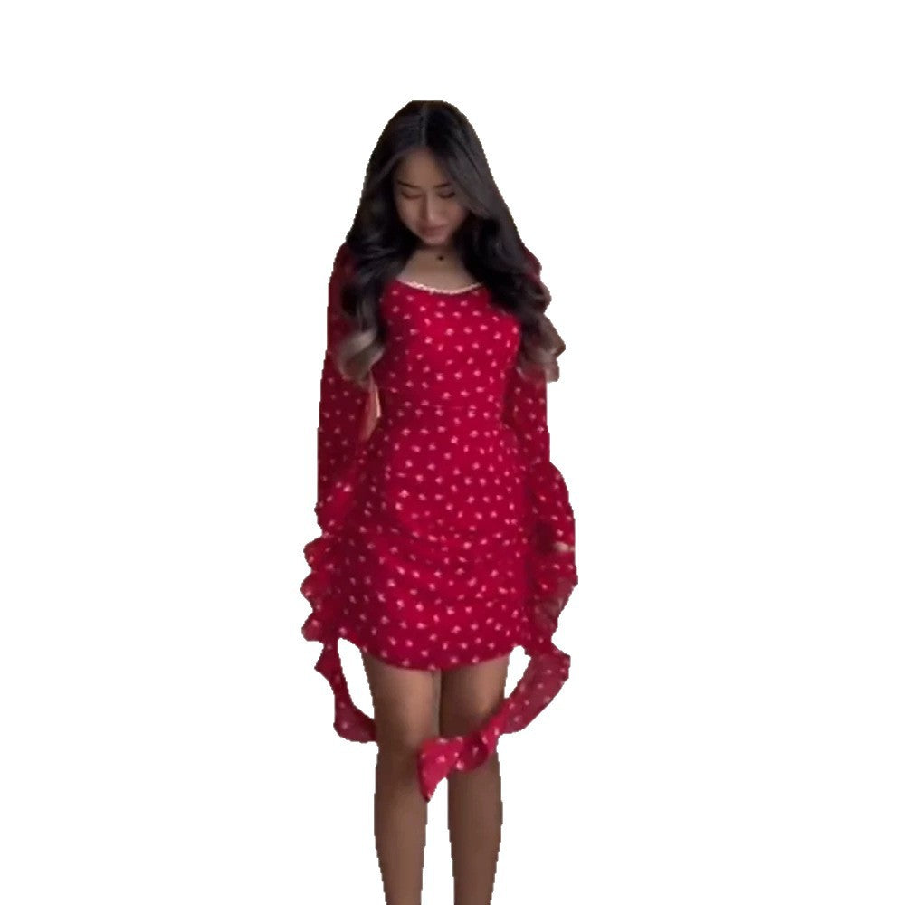 Women's Fitted Ruched Mini Dress with Square Neckline, Puff Sleeves, and Side Ruffle Ties Mune Fashion