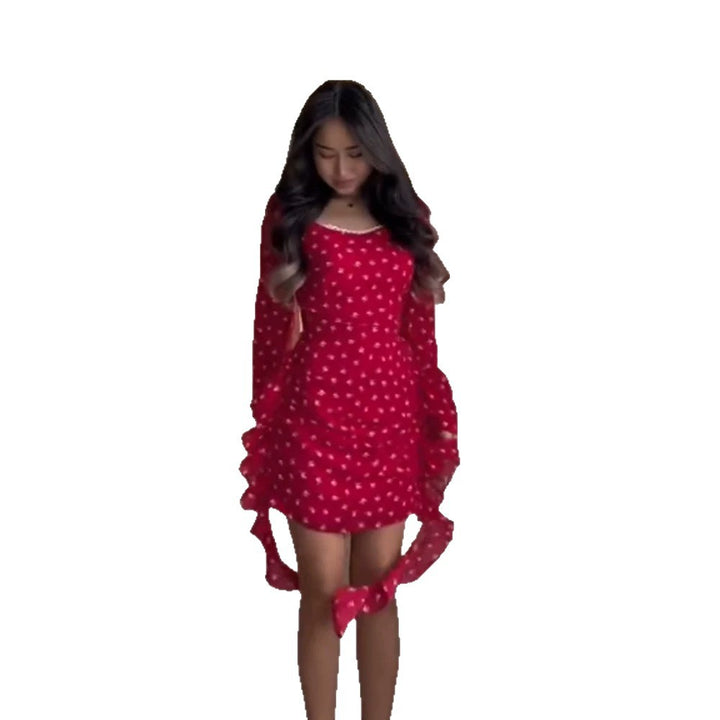 Women's Fitted Ruched Mini Dress with Square Neckline, Puff Sleeves, and Side Ruffle Ties Mune Fashion