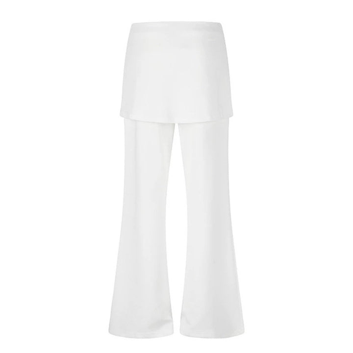 Women's loungewear pants with integrated mini skirt, wide leg, and star rhinestone application Mune Fashion