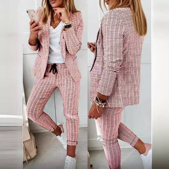 Women casual-elegant car two-piece blazer with drawstring slim pants Mune Fashion