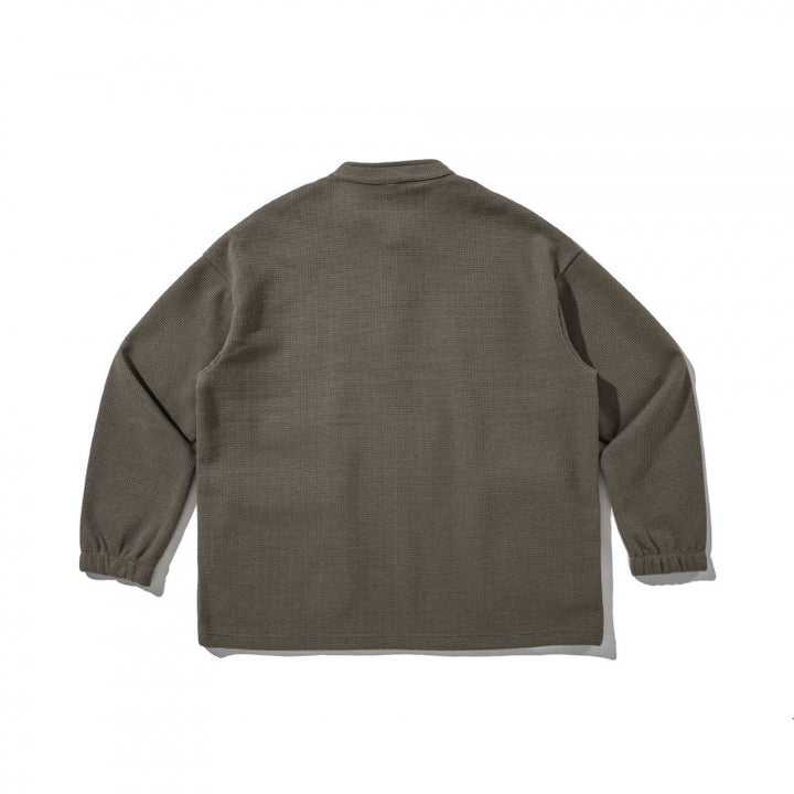 Unisex Oversize Waffle Knit Henley Sweatshirt with Stand-Up Collar, Snap Placket and Utility Pockets Mune Fashion
