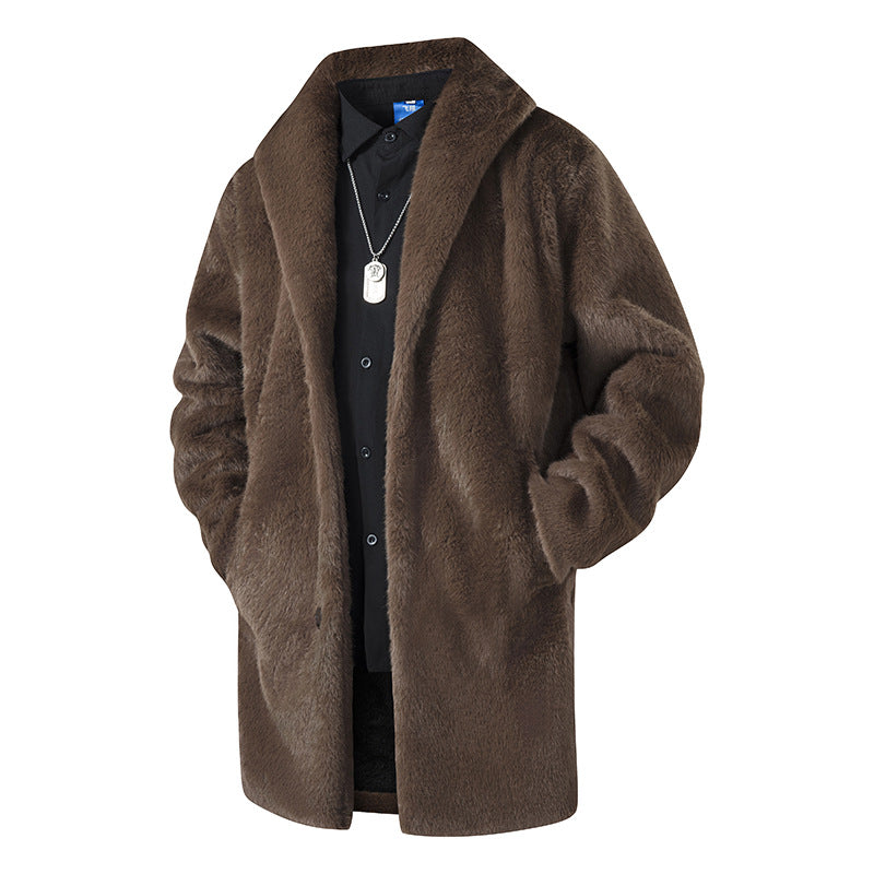 Herren Langer Kunstfell-Mantel mit Oversize-Schnitt und Schalkragen Mune Fashion