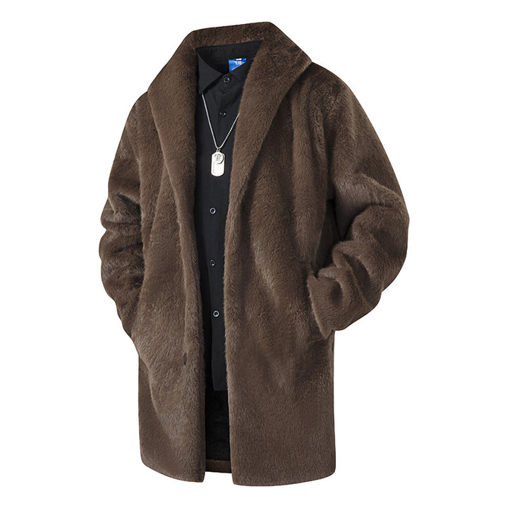 Herren Langer Kunstfell-Mantel mit Oversize-Schnitt und Schalkragen Mune Fashion