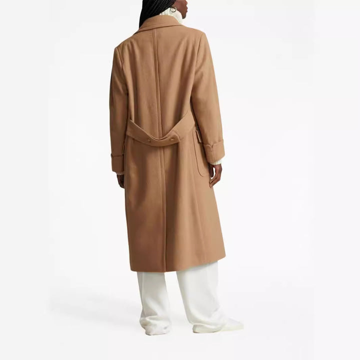 Women's longer double-breasted wool coat with wide cut and lapel collar Mune Fashion