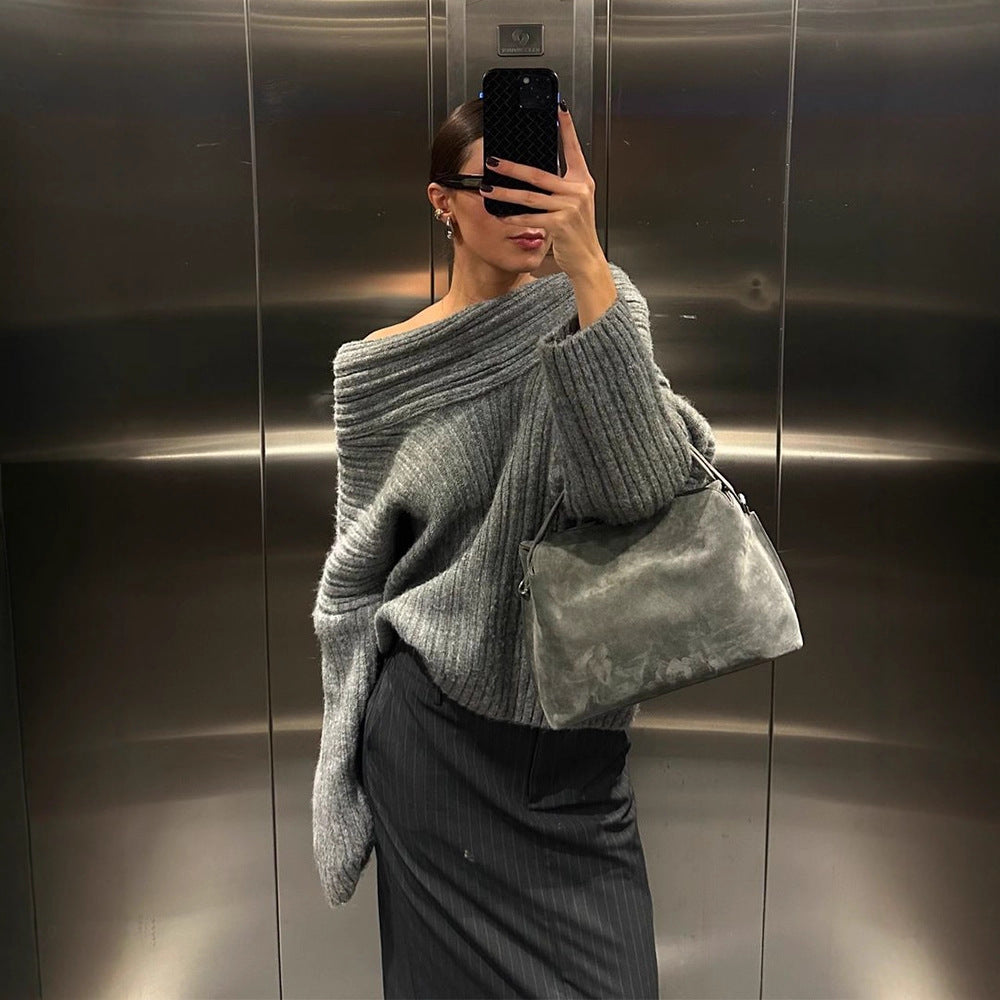 Women's Oversized Chunky Knit Sweater with Hood, Drop Shoulder and Textured Ribbed Look Mune Fashion
