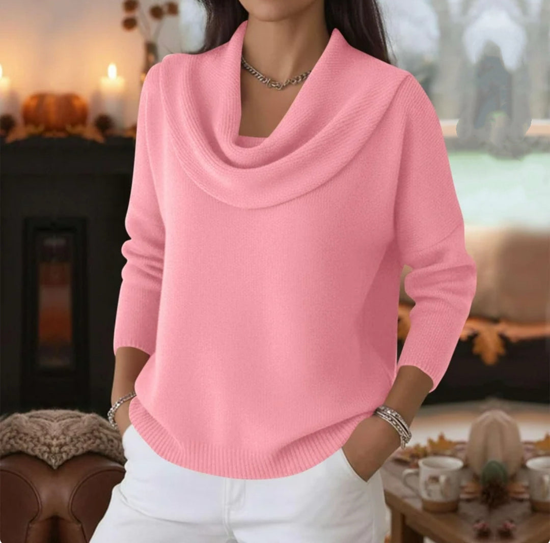 Women's Casual Shawl Collar Fine Knit Sweater with Dropped Shoulder and Ribbed Hem Mune Fashion