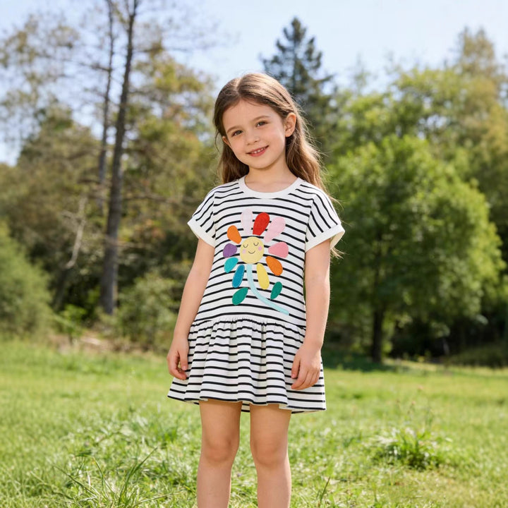 Girls striped dress with colorful floral pattern Mune Fashion