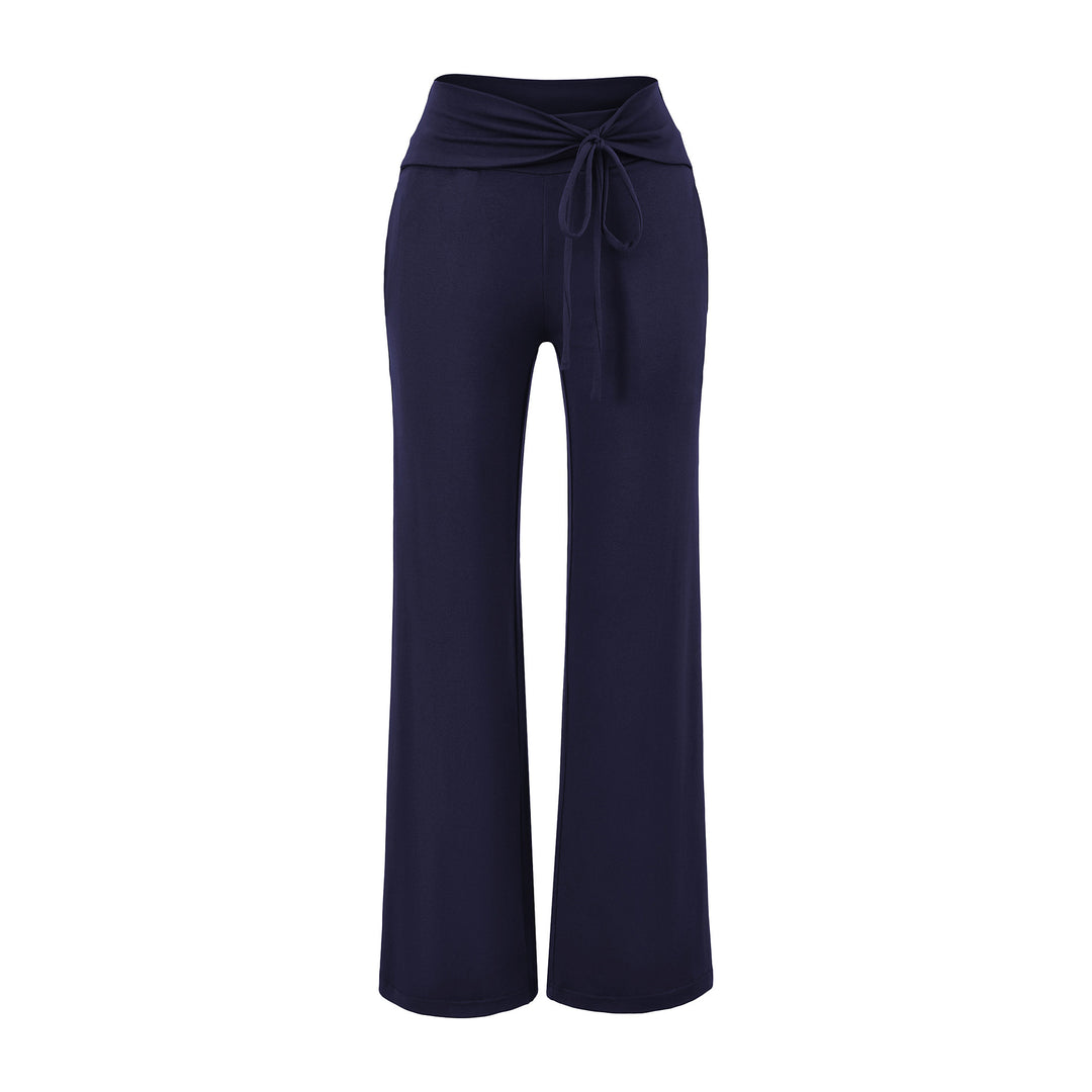 Women's Wide Jersey Lounge Pants with Folded Waistband and Drawstring Mune Fashion