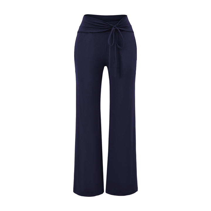 Women's Wide Jersey Lounge Pants with Folded Waistband and Drawstring Mune Fashion