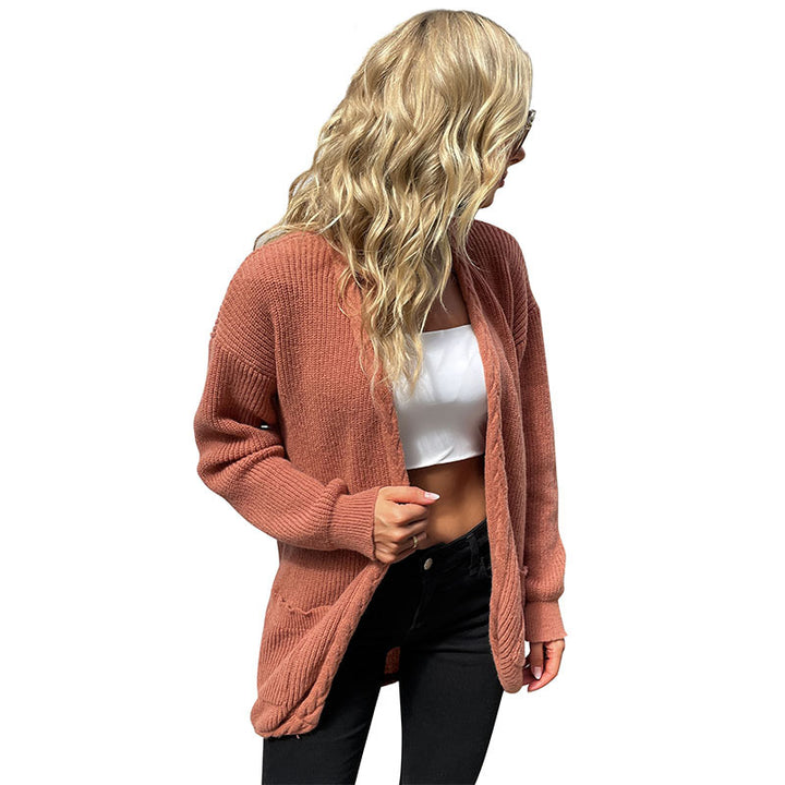 Women's Oversize Knit Cardigan with Patch Pockets and Open Cut Mune Fashion