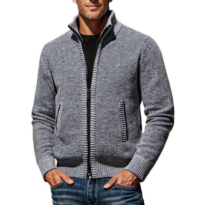 Men's knitted bomber jacket with stand-up collar and two-way zipper Mune Fashion